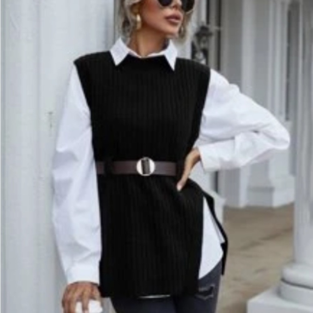SHEIN Black Sleeveless Sweater Vest – (No Belt Included)
